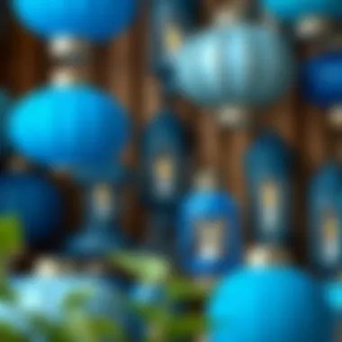 A collection of varied blue lanterns showcasing different styles