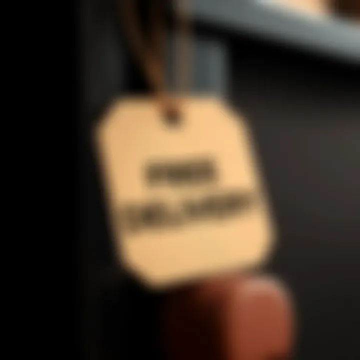 A close-up of a furniture tag indicating 'Free Delivery' offer.