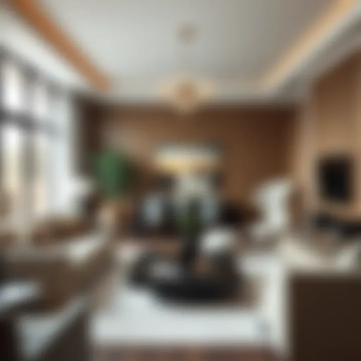 A beautifully furnished living room showcasing a variety of furniture items.