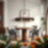 Elegant wood round high top table in a modern dining area