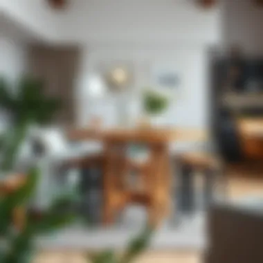 Versatile wood round high top table in a cozy living space