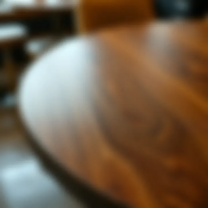 Close-up of the intricate wood grain on a high top table