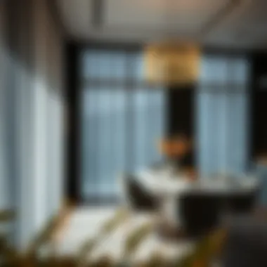 Striped Designs in Dining Spaces Chic dining area enhanced by black sheer curtains with stripes