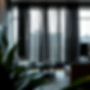 Abstract Motifs in Professional Environments Contemporary office interior showcasing black sheer curtains with abstract motifs