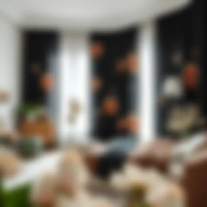 Floral Accents for a Cozy Sanctuary Stylish bedroom with black sheer curtains adorned with floral designs