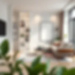 Elegant white corner ladder shelf in a modern living room