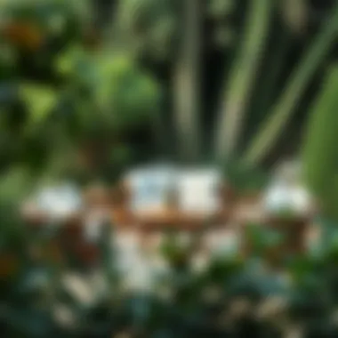 Nature-Inspired Outdoor Seating Arrangement Rustic patio conversation set amidst lush greenery