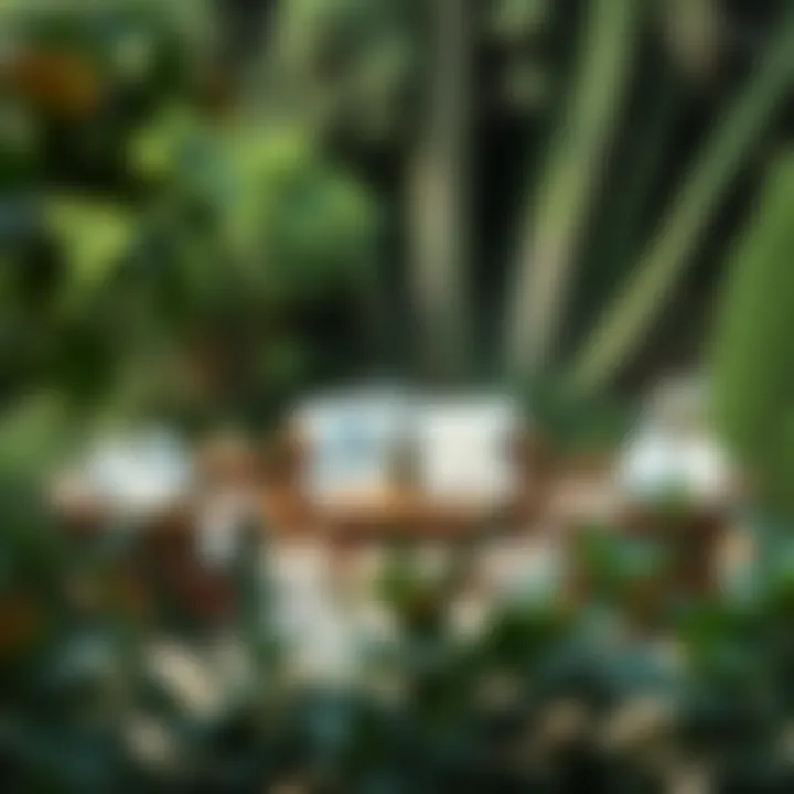 Nature-Inspired Outdoor Seating Arrangement Rustic patio conversation set amidst lush greenery