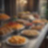 Stylish buffet table showcasing an elegant arrangement with food risers