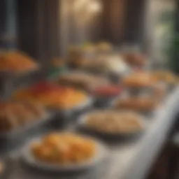 Stylish buffet table showcasing an elegant arrangement with food risers