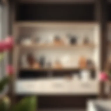 Stylish Open Shelving A modern open shelving unit displaying neatly arranged beauty supplies