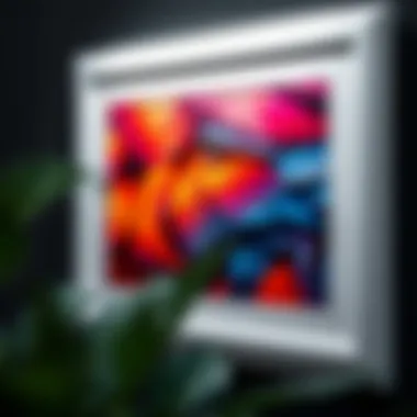 Close-up of Vibrant Photograph in 27x40 White Frame Close-up of a 27x40 white frame displaying a vibrant photograph