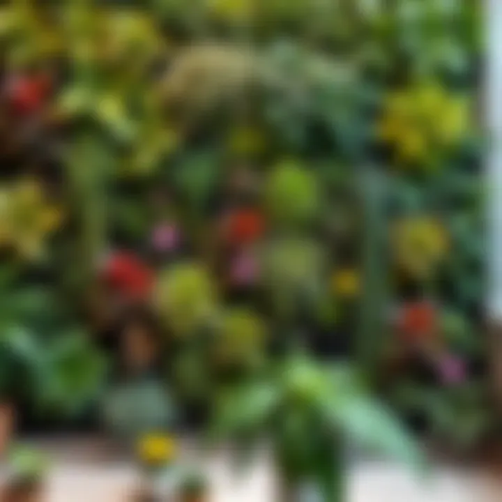Vertical garden showcasing various plant types