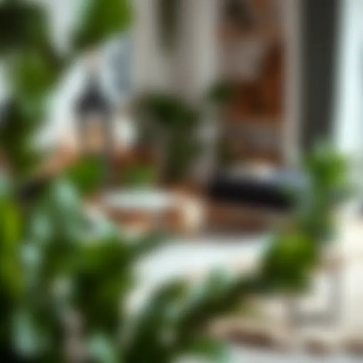 Decorative Space Enhanced with Artificial Plants A beautifully decorated space featuring small artificial plants