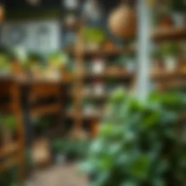 Charming Local Store with Fake Plants A quaint local store showcasing small artificial plants