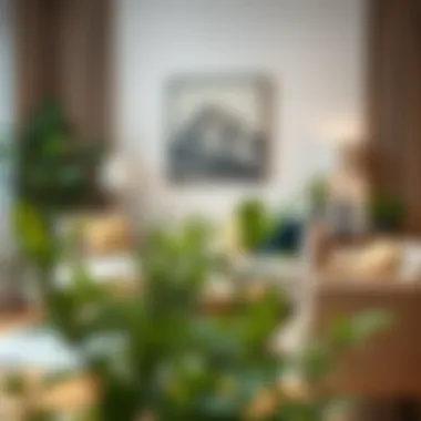 Modern Living Room with Artificial Greenery A stylish arrangement of small fake plants in a modern living room