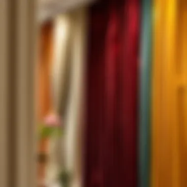 A stylish display of various velvet curtain styles in a store