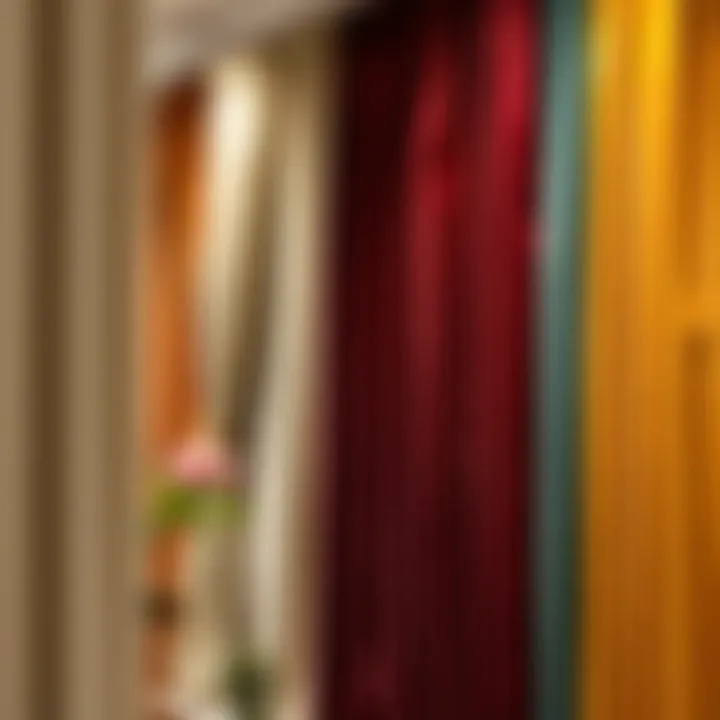 A stylish display of various velvet curtain styles in a store